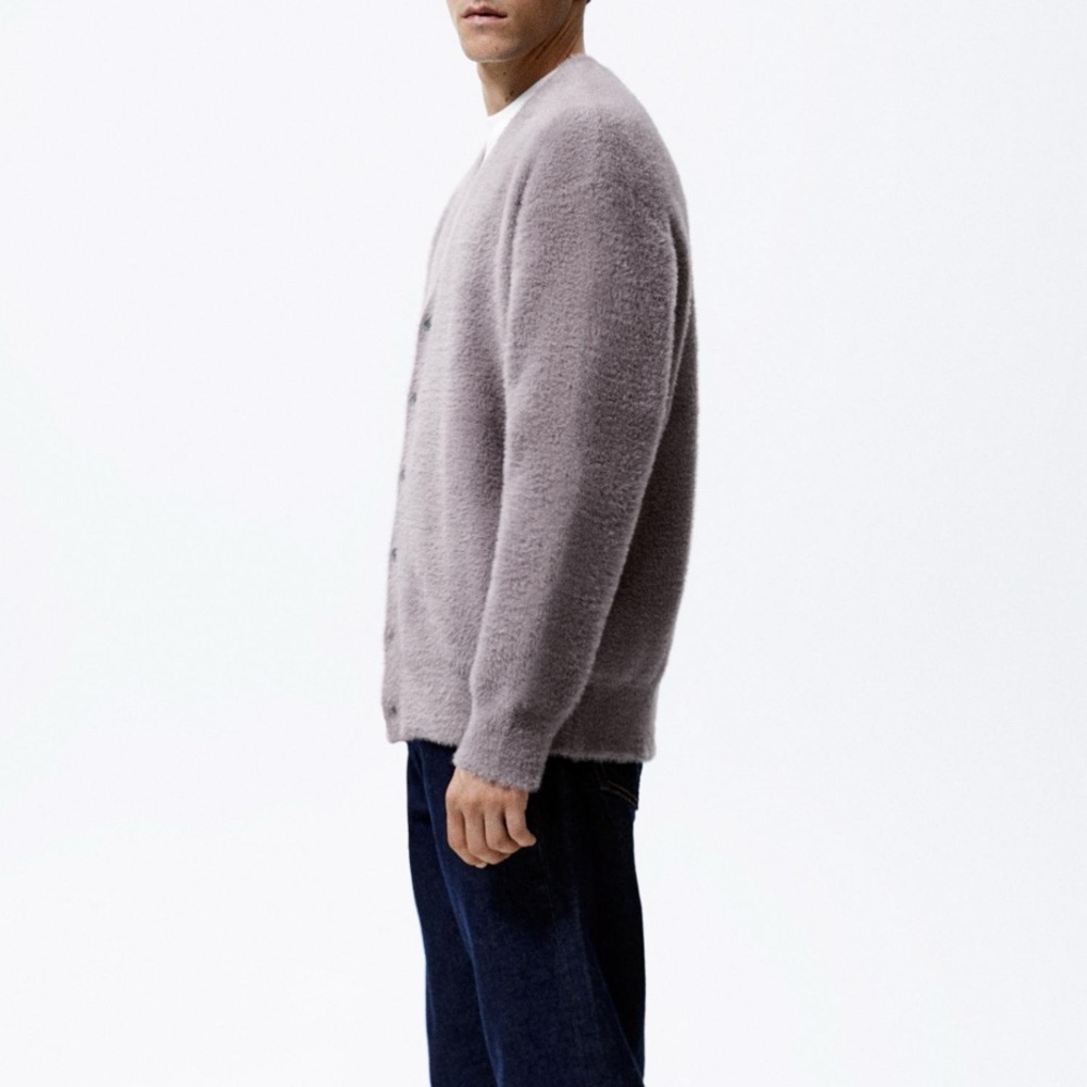 Zara men’s soft textured cardigan dusty mauve sz L NWT - Picture 5 of 10
